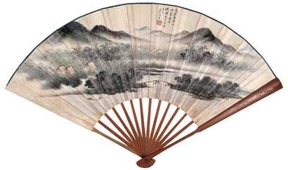 明俭 云山雨霁图 成扇